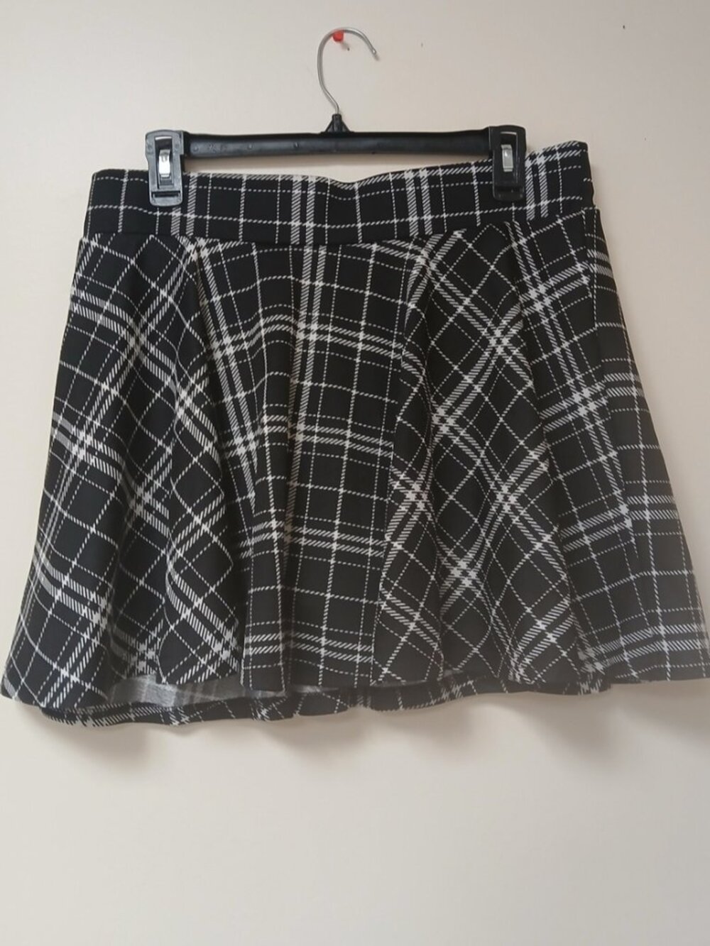Black & White Plaid Flared Mini Skirt